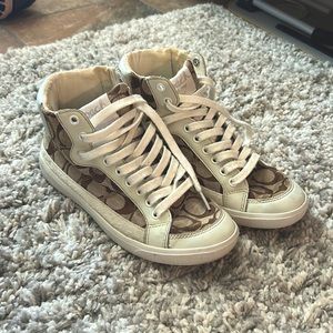 Coach Ellis Monogram High Top leather and cloth white sneakers, 6.5